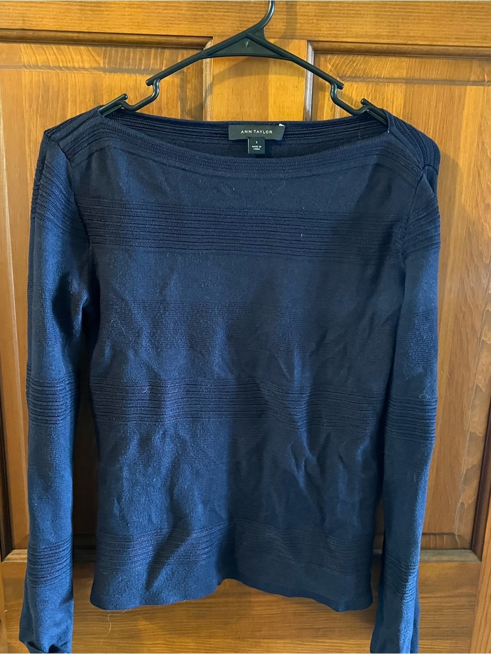 Ann Taylor Navy Textured Boatneck Sweater